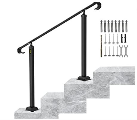 VEVOR HXH-S23W Handrails for Outdoor Steps, Fit 2-3 Steps Wrought Iron Handrail