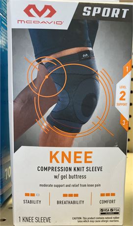 McDavid Knee Compression Sleeve with gel buttress, one size futs most