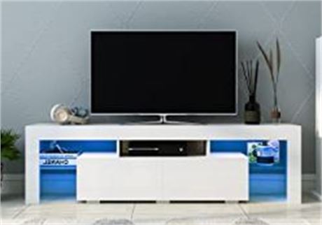 Dmaith TS003 Tv Stand with LED lights, white63x14x18