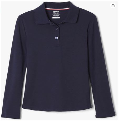(4) French Toast Girls Long Sleeve Picot Collar Interlock Polo Shirt Size 14/16