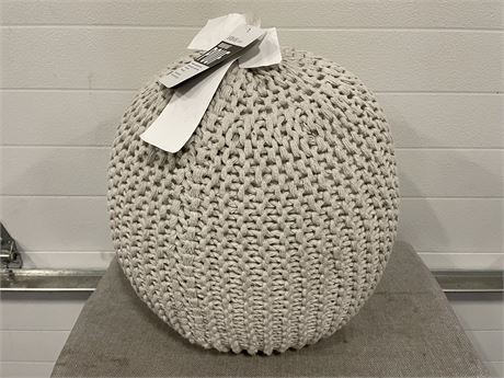Urban Shop Round Solid Knit Polyester Pouf, White