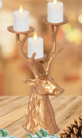 My Texas House Metal Casted Stag Pillar Candle Holder Gold