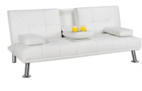 Yaheetech Modern Faux Leather Futon Sofa Bed with Armrest