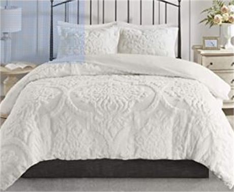 Madison Park 3 piece Bedspread set, Inc. Bed spread and 2 shams, white, KING/CAL