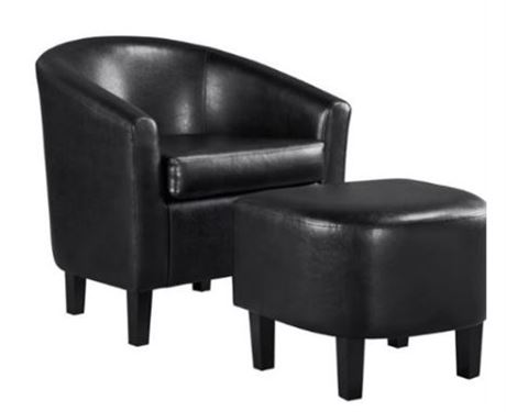 Easyfashion Contemporary Faux Leather Club Chair and Ottoman Set, Black