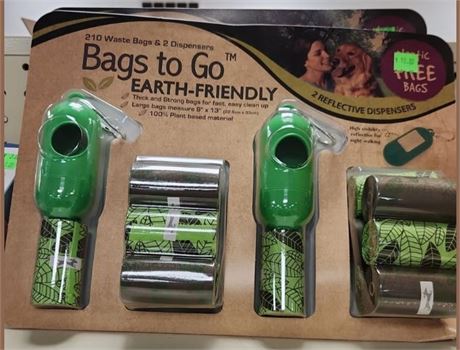 Bags to Go pet bags and dispensers, Inc 210 bags and 2 dispensers