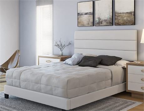 Boyd Sleep Upholstered Platform Bed, White, FULL