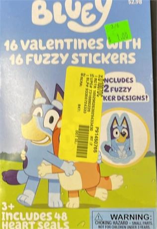Lot of (10) Bluey Valentines Greeting Card Set with Fuzzy Stickers