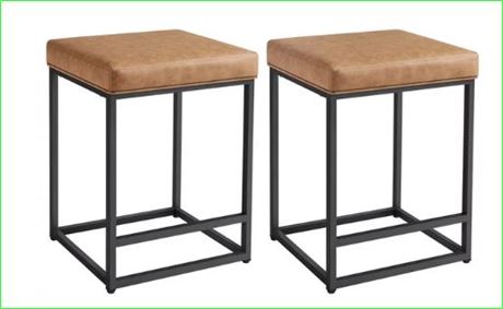Smile Smart 24in Modern Leather Backless Bar Stools, Brown 2pk