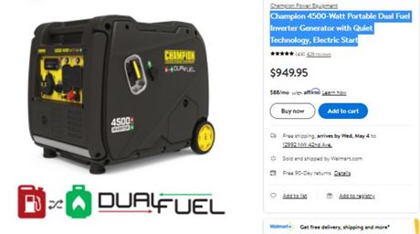 Champion 4500-Watt Portable Dual Fuel Inverter Generator with Quiet Technology,