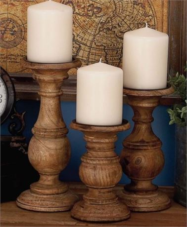 Set Of 3 Rustic Pillar Candle Holder - Olivia & May