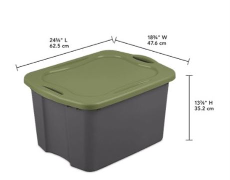 Case of (SIX) Sterilite 1458 70 quart Ez Carry Storage bins, green