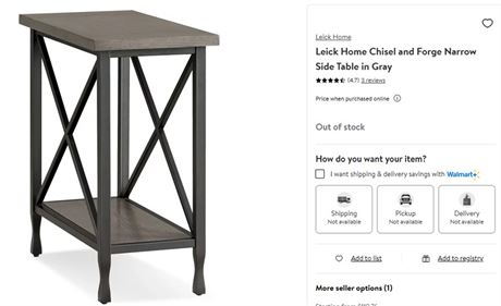 Leick Home Laurent Narrow End Table in Smoke Gray