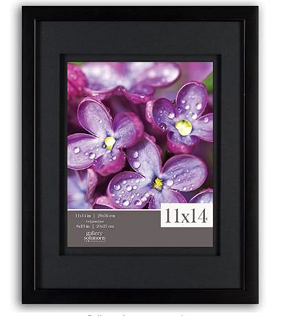 Gallery Solutions 11x14 Black Wood Wall Frame with Double Black Mat For 8x10 Ima