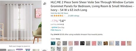 HLC Lumino Semi Sheer Panel Set, Ivory, 54"x63"