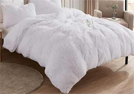Sweet Home Shagy Plush 3 pc Comforter set, White, KING