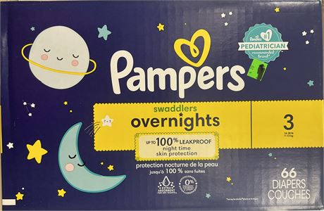 Pampers Swaddlers Overnight Diapers Size 3, 66 Count