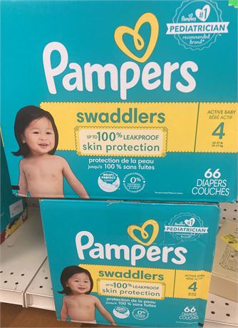 Lot of (TWO) Pampers Swaddlers Size 4 diapers, ttl of 132
