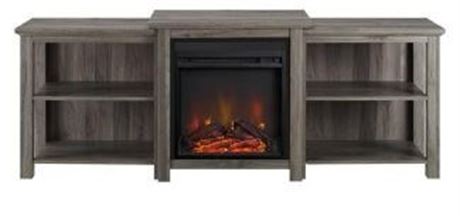 Walker Edison Slate Gray 70-Inch Tiered Top Open Shelf Fireplace TV