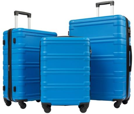 Hommoo 3Pcs Carry-On Suitcase, Travel Suitcase Set with TSA Lock, Blue