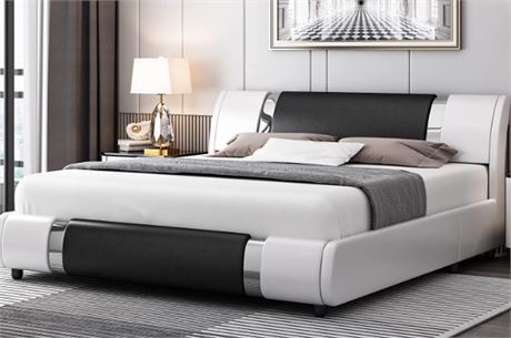 Homfa Full Size Upholstered Bed Frame with Headboard,