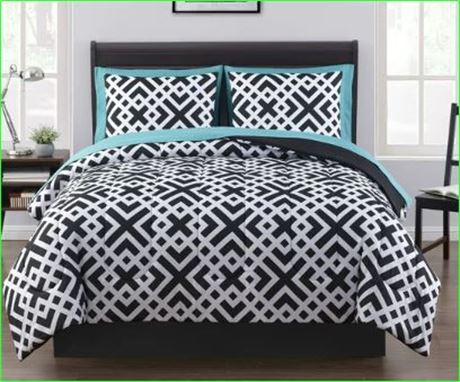 Mainstays Black Geometric 8 Piece Comforter Set With Sheets, Full