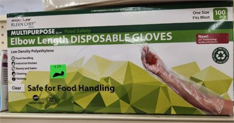 Elbow Length Food Grade Disposable Gloves, 100 ct