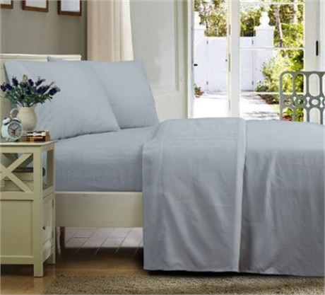 Mainstays Ultra Soft High Quality Microfiber Bed Sheet Set, Full, Grey Stria, 4
