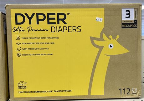 Dyper Ultra Premium Diapers, Size 3, 112 ct