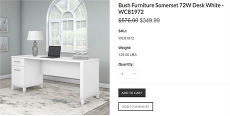 Bush Furniture Somerset 72W Desk White - WC81972