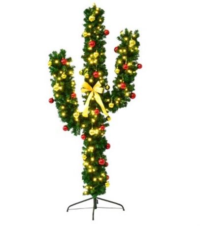 Costway 6ft Pre-Lit Cactus Christmas Tree