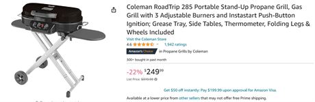 Coleman RoadTrip 3 Burner Propane Gas Portable Grill, Black