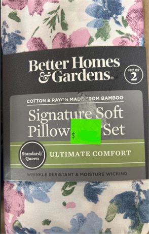 BHG Signature Soft Cotton & Rayon Made from Bamboo Pillowcase Set, Standard/Quee
