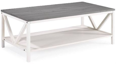 48" Distressed Farmhouse Coffee Table in Grey/White Wash