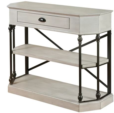 3 tier single Drawer Clipped Corner Console Table, Antique White