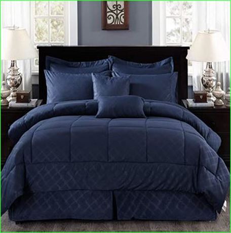 MerryHome 10p Navy Comforter Set, Bed in a Bag Cal King Size