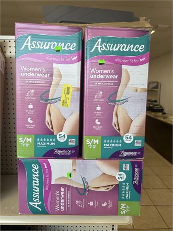 (3) Assurance Women's Underwear, 54 ct, s/m