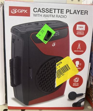 GPX Cassette Player with AM/FM Radio, CAS337B, Black/Red