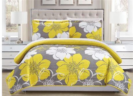Chic Home Woodside Heat Pressed 3 piece Quilt Set, FULL/QUEEN