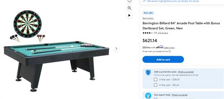 Barrington Billiard 84in Arcade Pool Table with Bonus Dartboard Set, Green