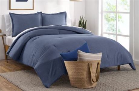 Gap Home Washed Denim Reversible Organic Cotton Comforter Set, FULL/QUEEN Navy