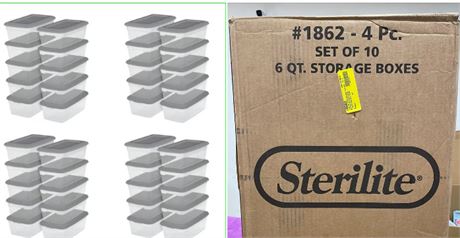 Sterilite 6 Qt. Storage Box Plastic, Titanium, Set of 40