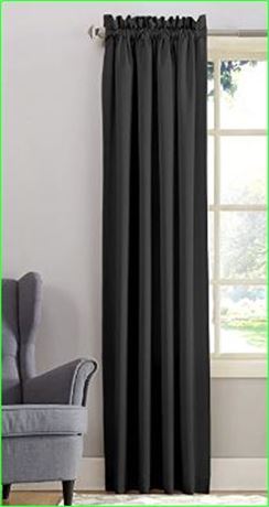 Sun Zero Kylee Room Darkening Rod Pocket Curtain Panel, 54 x 108, Black