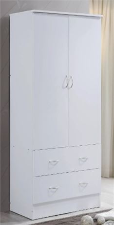 HODEDAH TWO DOOR WARDROBE WITH TWO DRAWERS AND HANGING ROD, WHITE