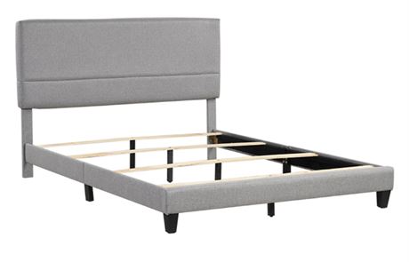 Gray Full Upholstered Platform Bed with Soft Headboard and Sturdy Slat Support L