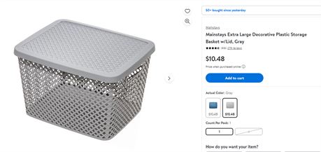 Mainstays Extra Large Decorative Plastic Storage Basket w/Lid, Gray