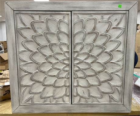 Accent Cabinet with Floral Carved Door White