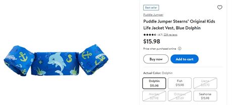 Puddle Jumper Stearns® Original Kids Life Jacket Vest, Blue Dolphin