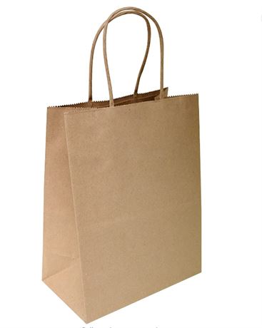 Case of (50) Flexicore Natural Kraft Handle bags, 8"x4.75"x10.5"