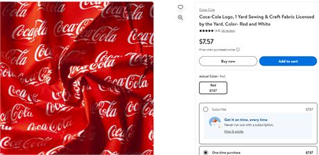 Coca-Cola Logo, 1 Yard Sewing & Craft Fabric Licensed by the Yard. Color- Red a